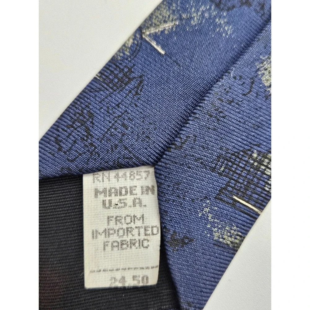 Resilio Mens Vintage Silk Tennis Novelty Tie Navy Blue Sports Print Made in USA